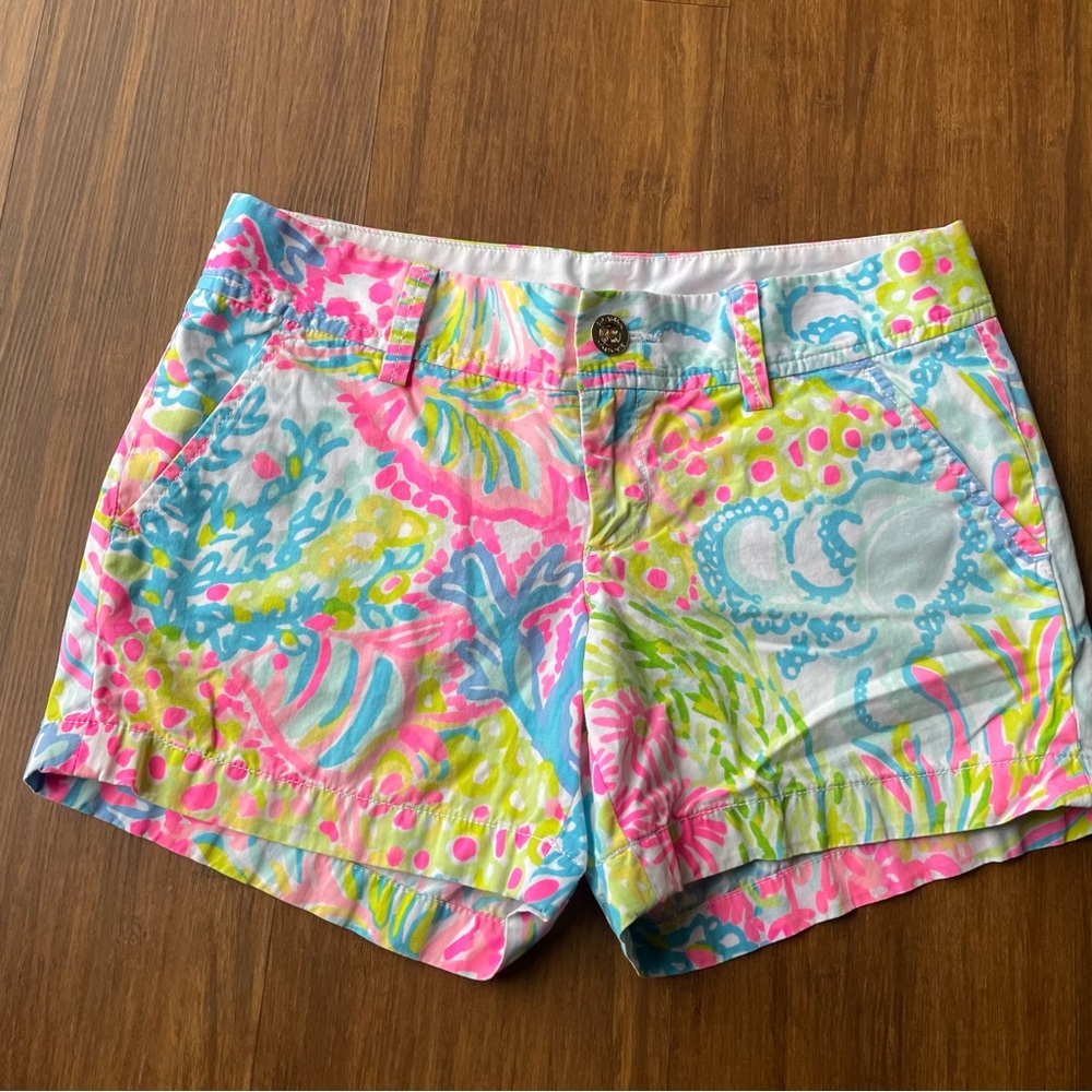 Lilly Pulitzer Shorts 2 Callahan Lovers Coral Neon Pink Green Blue Chino Cotton